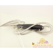 Серебряная женская брошь с черным камнем. 670073с